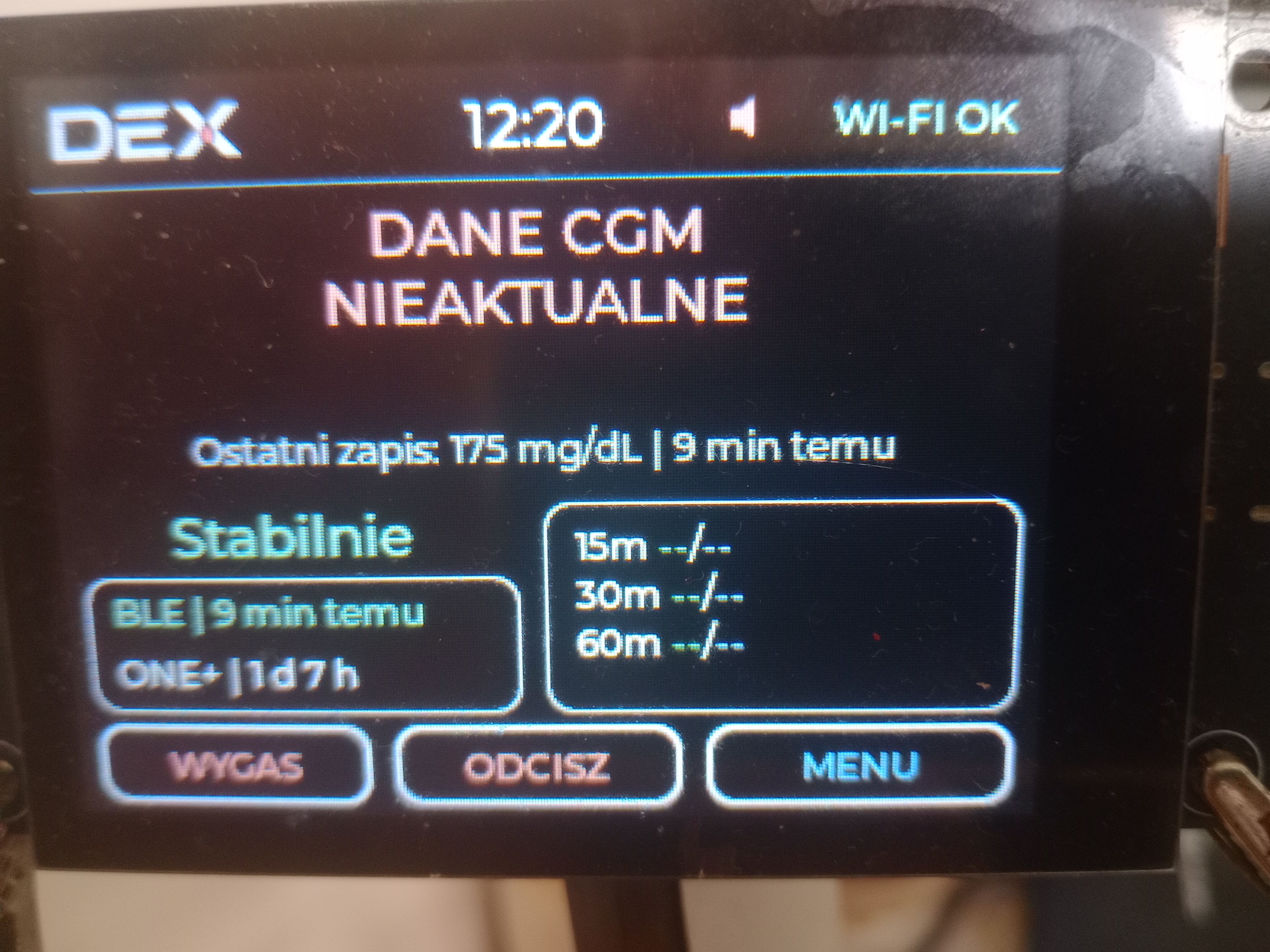 Ekran DEX podczas testów